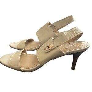Coach Marla Slingback Sandals Size 8.5B/38.5 Beige/Cream Leather turnlock READ
